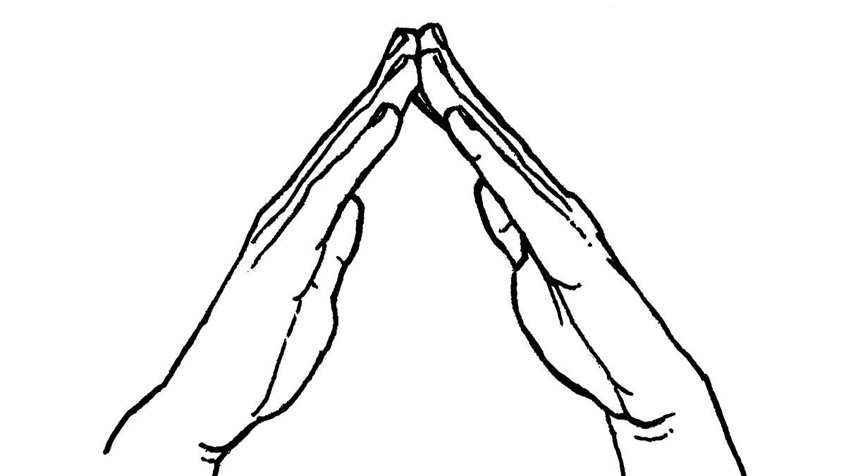 illustrated sign language sign: two hands held at an angle to form a triangular roof shape