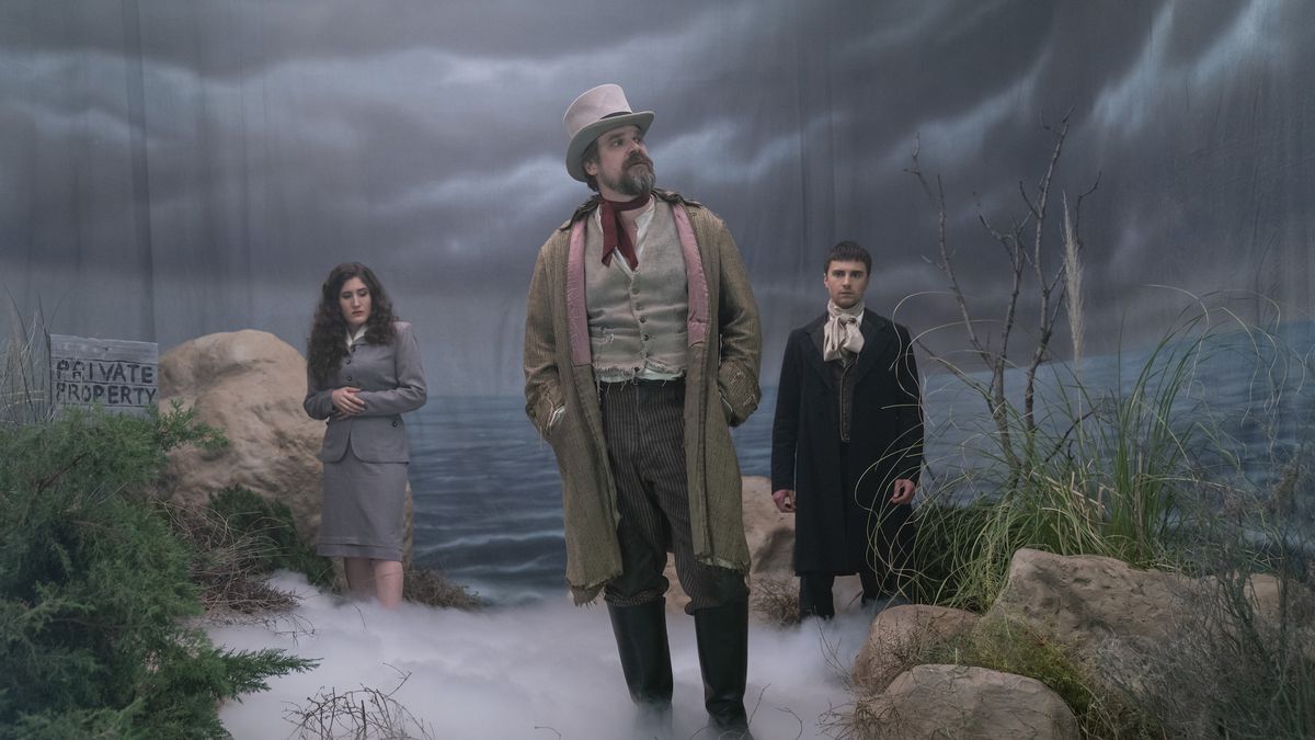 Kate Berlant, David Harbour, and Alex Ozerov in Frankenstein’s Monster’s Monster, Frankenstein.